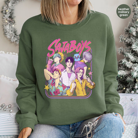 Boy Band Theme Retro Anime DTF Transfer for Youth Tees - Cute & Vibrant Fun Apparel Ready to Press - Perfect for K-pop Fans
