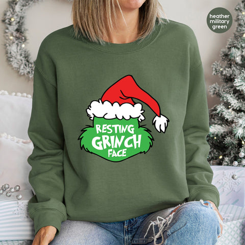 Funny Resting Grinch Face Christmas DTF Transfer Iron-On for Adults T-Shirt Holiday Humor Apparel