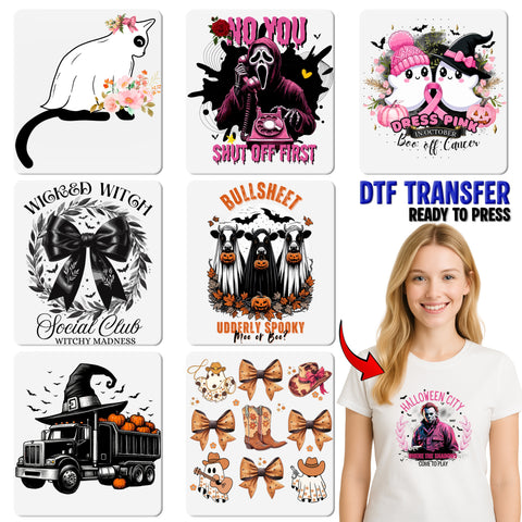 Cute Halloween Cat DTF Transfer, Whimsical Witch Kitty Iron-On for T-shirts, Ready To Press Cute Pumpkin Cat Apparel, Cat Lover Gifts