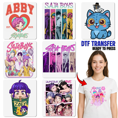 Cute K-pop Demon Hunters Blue Cat DTF Transfer for Trendy Anime Fans Apparel T-Shirt Sweatshirt Teens