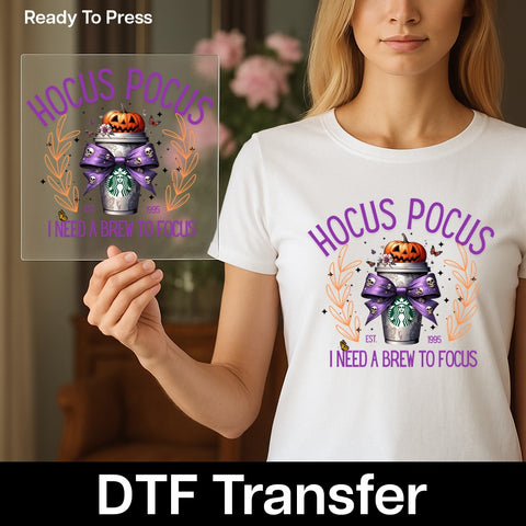 Funny Halloween Jack-o’-Lantern Pumpkin DTF Transfer, Coffee Humor Iron-On Design for Shirts & Hoodies, Spooky Witchcraft Apparel for Coffee Lovers