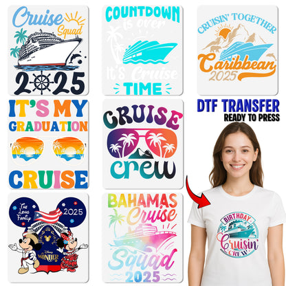 Cruise Vacation Nautical Anchor & Sailboat DTF Transfer - Ready to Press Cute Family Group Cruise T-shirt Design