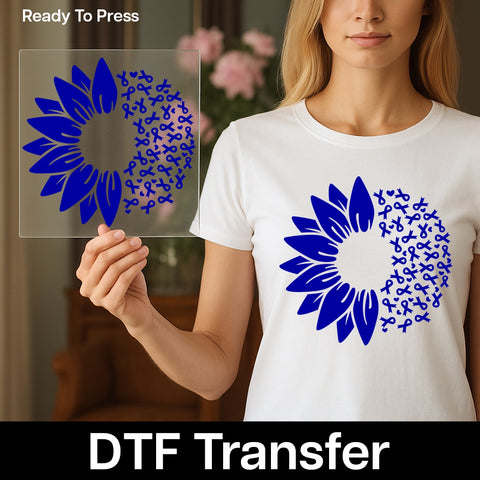 Sunflower & Blue Awareness Ribbon DTF Transfer for Apparel – Supportive Design for Cause Events & Awareness Apparel