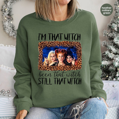 Sanderson Sisters inspired funny Halloween DTF transfer for nostalgic witchy apparel, ready to press iron-on design