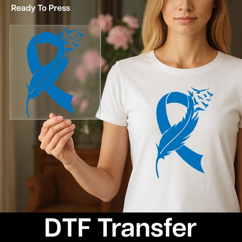 Awareness Ribbon DTF Transfer with Feather & Birds - Memorial & Support Apparel - Ready To Press Design for Unity & Hope T-Shirts