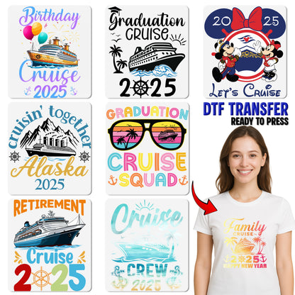 Family Cruise 2025 DTF Transfer for T-Shirt Ready To Press Nautical Tropical Apparel Ideal for Family Reunions & Getaways