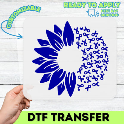 Sunflower & Blue Awareness Ribbon DTF Transfer for Apparel – Supportive Design for Cause Events & Awareness Apparel