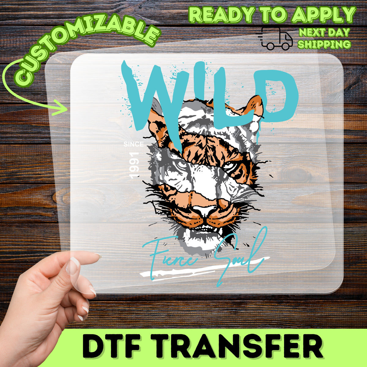 Wild Animal Strength Tiger Face DTF Transfer for Bold & Empowering Tees, Perfect for Adults Apparel Iron-On