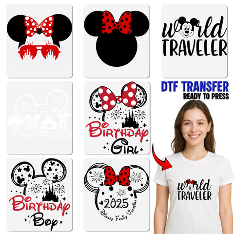 Cute Red Polka Dot Bow DTF Transfer for Family Disney Vacation Shirts & Retro Cartoon Theme Apparel