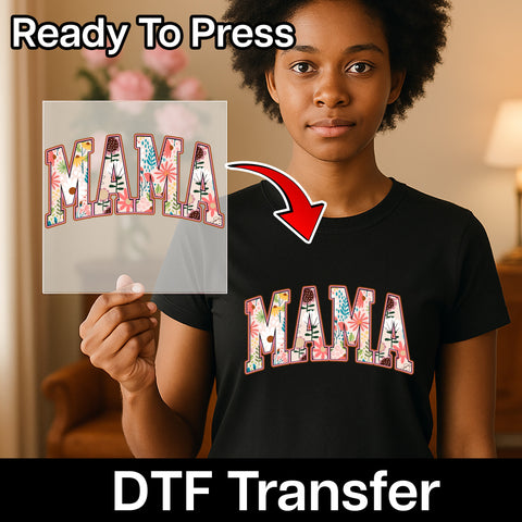 Cute Floral Mama Retro DTF Transfer for T-Shirt - Mother's Day Iron-On Ready To Press Fun Gift for Moms Apparel