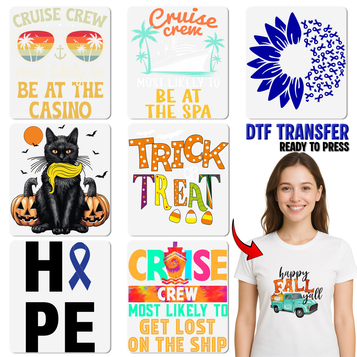 Cute Funny Halloween Knitting Ghost DTF Transfer Design for T-Shirts & Apparel - Ready To Press Iron-On Art