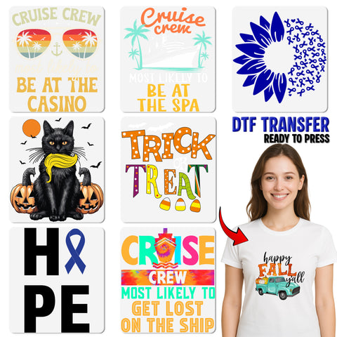 Cute Funny Halloween Knitting Ghost DTF Transfer Design for T-Shirts & Apparel - Ready To Press Iron-On Art