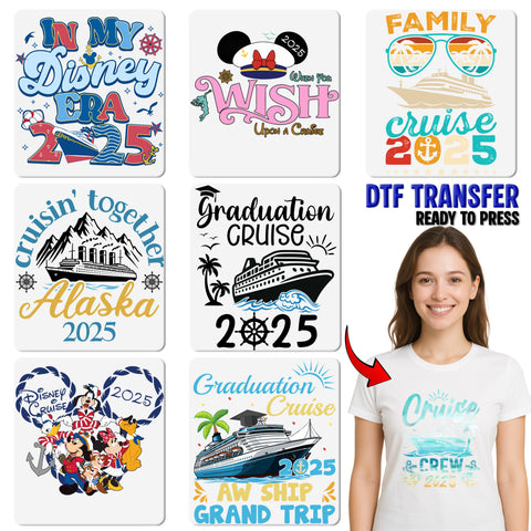 Retro Family Cruise DTF Transfer for Vacation, Cute Sunset Shirt Design, Ready to Press Iron-On for Group & Family Apparel