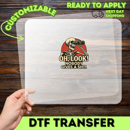 Funny Halloween Skeleton DTF Transfer - Snarky Binoculars Design for T-Shirts & Hoodies - Ready to Press Dark Humor Apparel