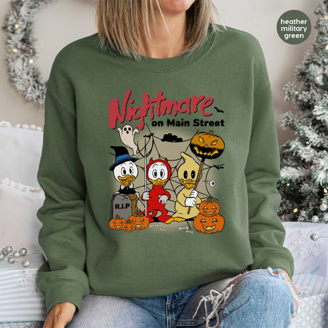 Funny Retro Halloween Ducks DTF Transfer for Family 'Nightmare on Main Street' Costume & Apparel