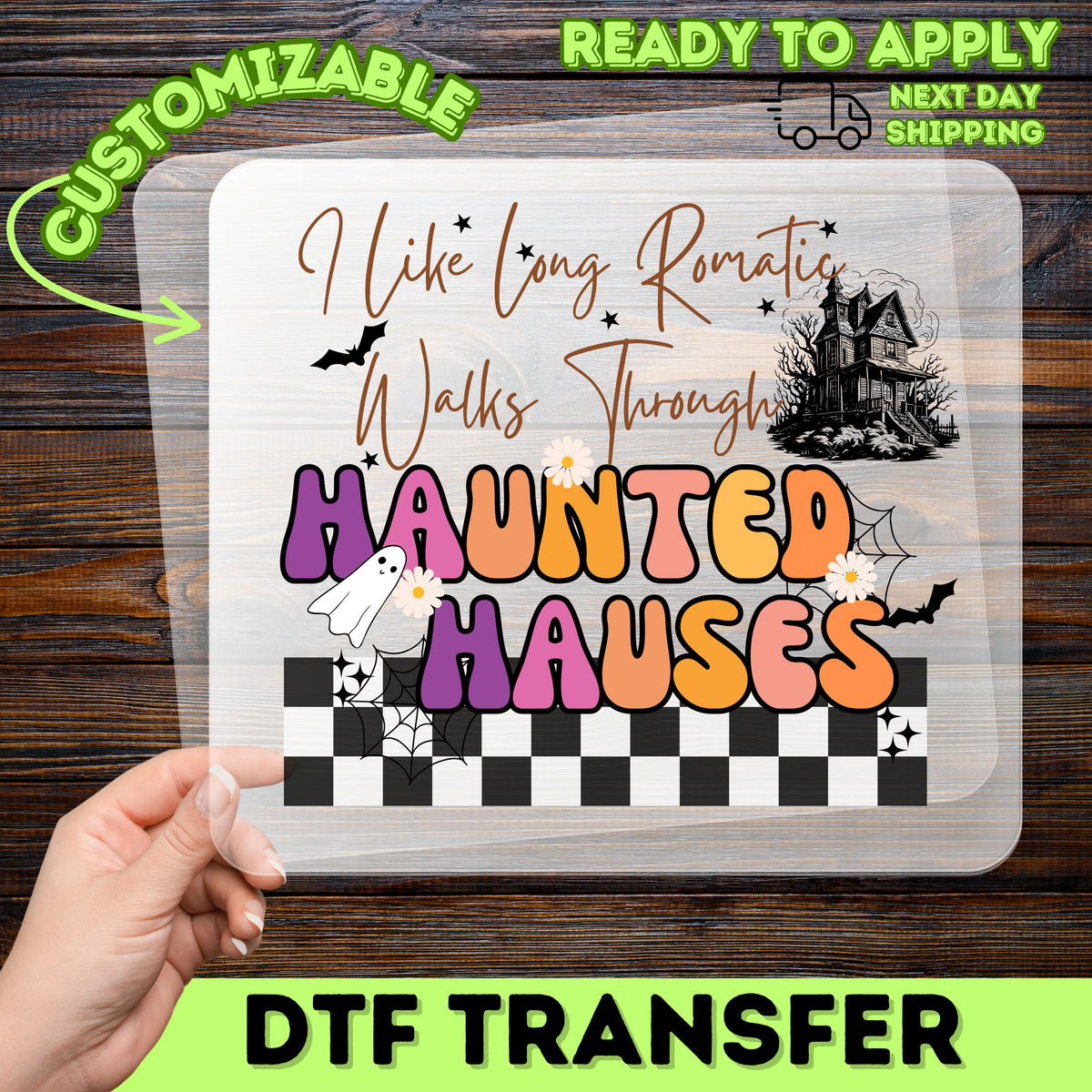 Funny Romantic Halloween Ghost DTF Transfer for Couples Apparel & Ready To Press Iron-On for Haunted House Lovers