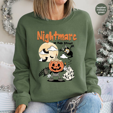 Funny Halloween Retro Pumpkin DTF Transfer, Jack-o'-Lantern with Skulls & Moon Iron-On for Halloween Family T-shirt, Ready To Press