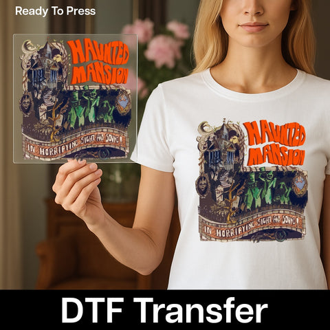 Haunted Mansion Halloween DTF Transfer | Ready to Press Retro Horror Shirt for Spooky Group | Funny Ghostly Party Apparel