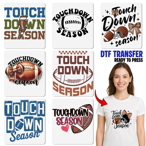 Cute Football Game Day DTF Transfer Iron-On Touch Down Season Retro Women's Apparel Ready To Press for Sports Fans & Tailgating