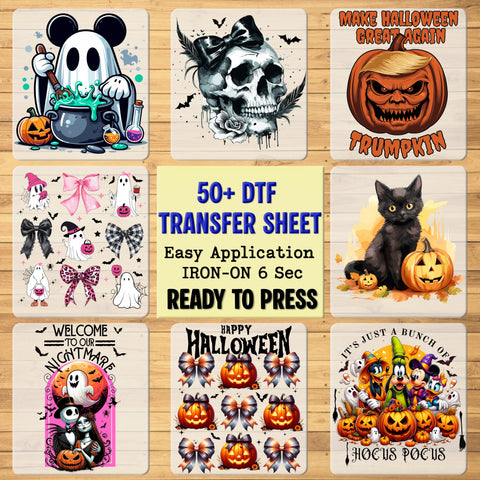 Cute Halloween Ghost & Pink Ribbon DTF Transfer for Breast Cancer Awareness Women's Shirt