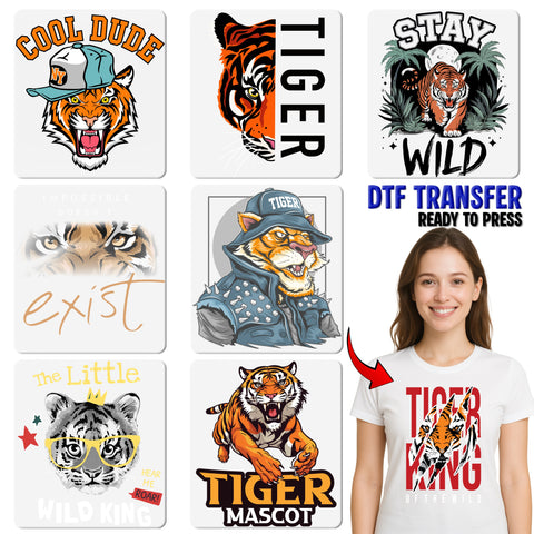 Cute Tiger Cub with Crown Ready To Press DTF Transfer for Kids Apparel - Fun Jungle Theme for Parties & Celebration Wear