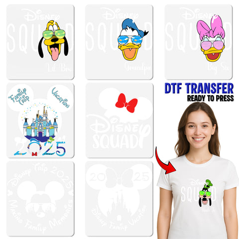 Disney Family Adventure DTF Transfer 2025, Cute Mouse Ears & Castle Design for T-Shirts, Family Vacation Ready To Press Iron-On