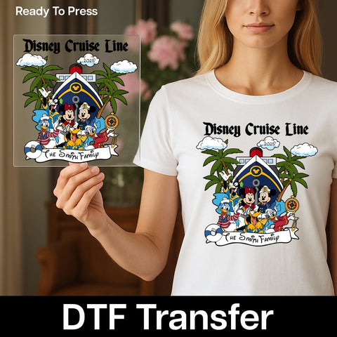 Family Cruise Adventure Cute Nautical DTF Transfer Iron-On Ready To Press Shirt Sweatshirt Customizable Tropical Vacation Apparel