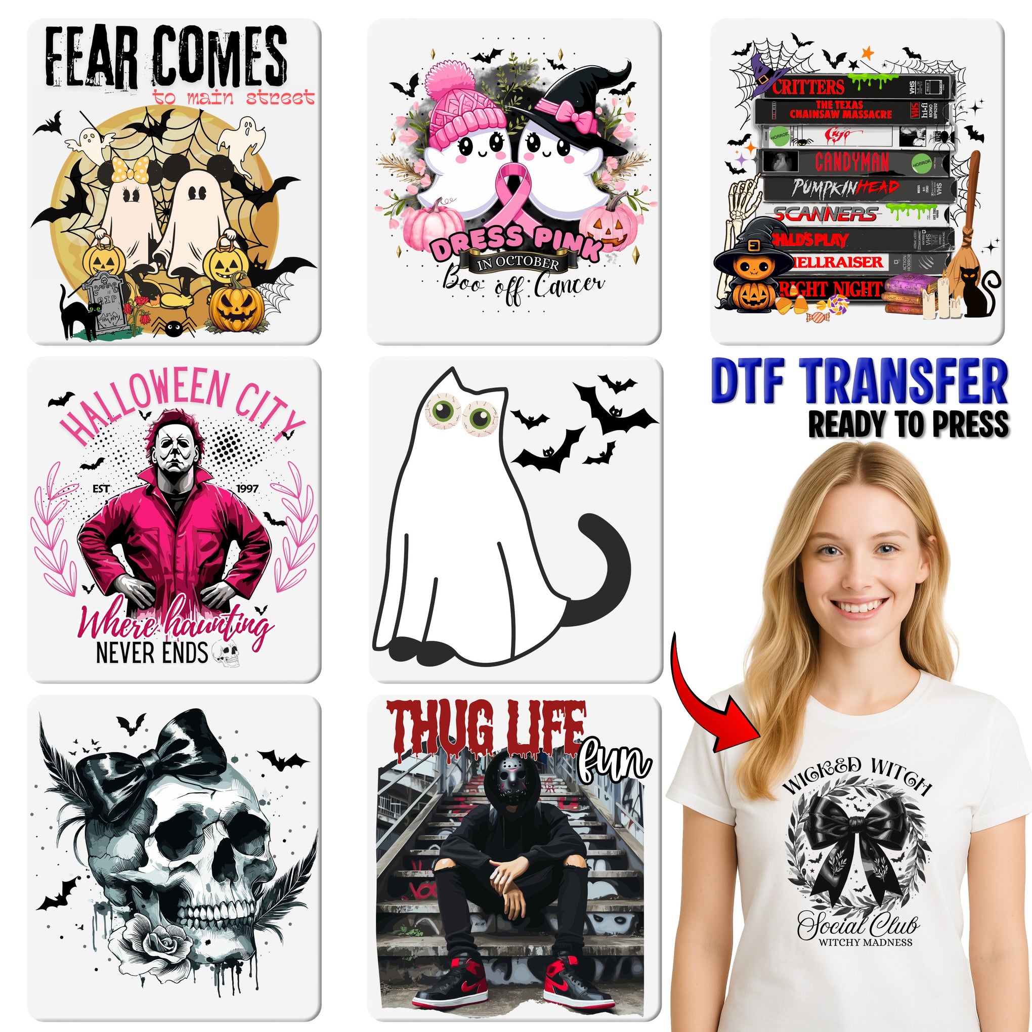 Cute Ghost Dog Halloween DTF Transfer Iron-On Ready For Funny Kids & Dog Lovers Pumpkin T-shirt & Sweatshirt
