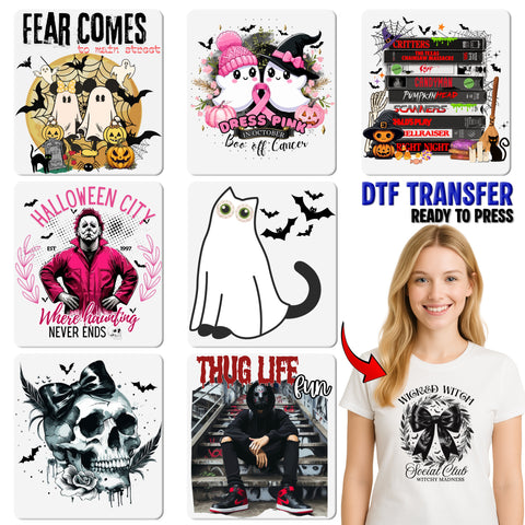 Cute Ghost Dog Halloween DTF Transfer Iron-On Ready For Funny Kids & Dog Lovers Pumpkin T-shirt & Sweatshirt