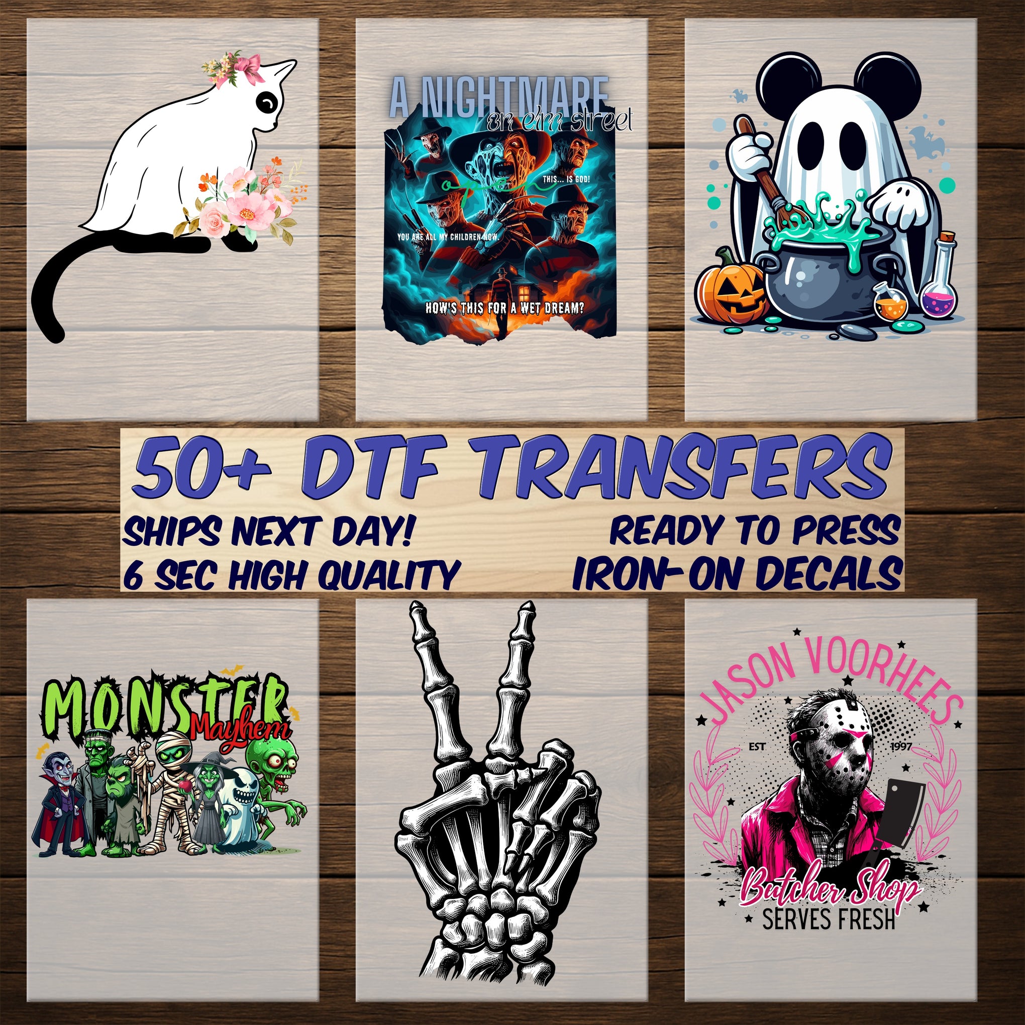 Spooky & Humorous Halloween DTF Transfer for Horror Lovers - Retro Comic Coffee Theme for Shirts & Hoodies