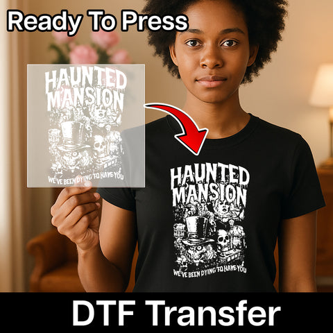 Haunted Mansion Halloween DTF Transfer Iron-On Funny Spooky Shirt Gothic Horror Theme for Halloween Enthusiasts