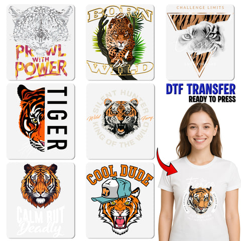 Wild Animal Inspired Empowerment Tiger DTF Transfer for Adventure Apparel - Bold Motivational Design
