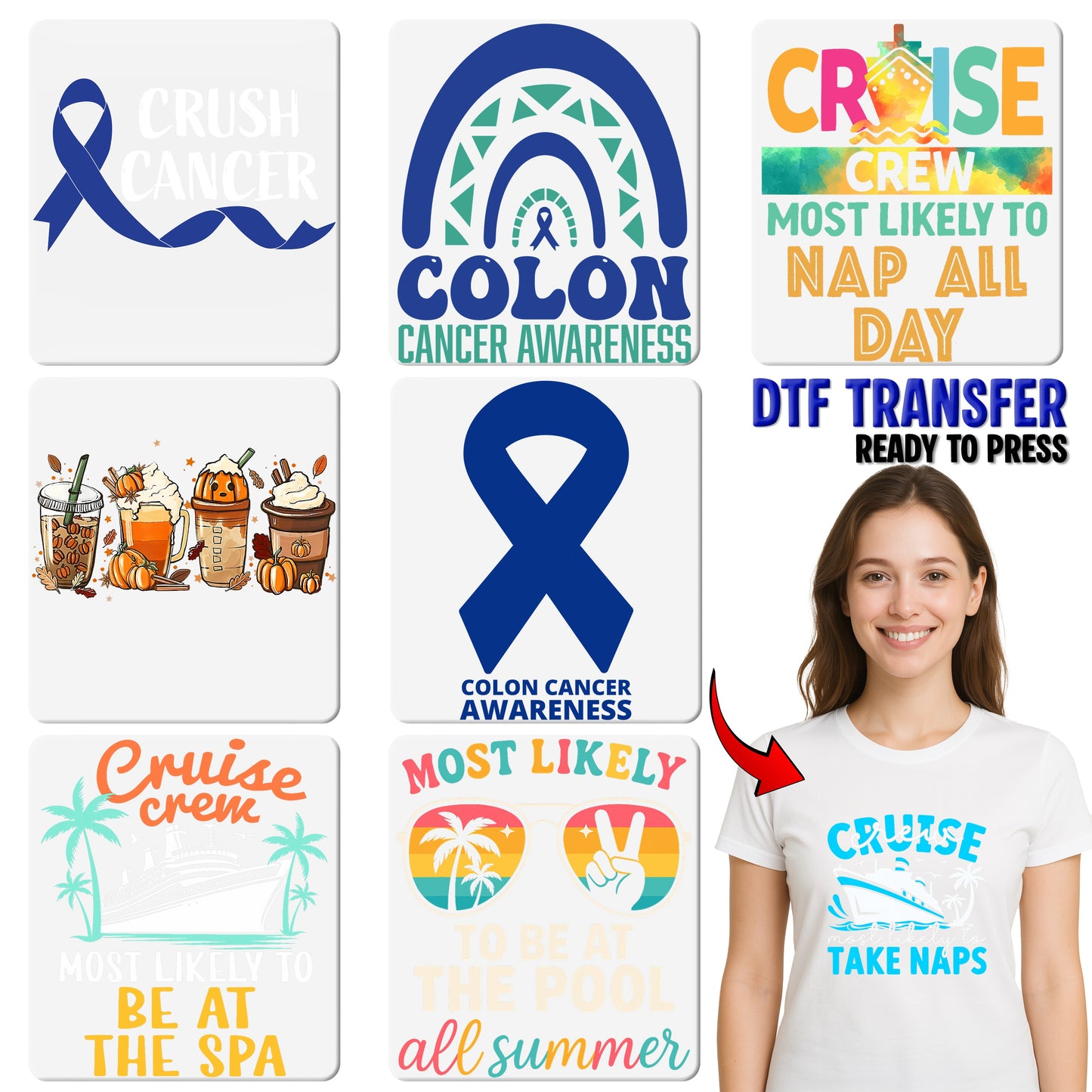 Retro Boho Summer Vibes DTF Transfer - Cute Poolside & Vacation Iron-On Design for T-shirts or Sweatshirts