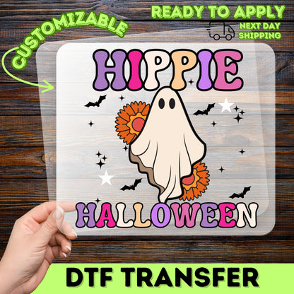 Cute Hippie Halloween Ghost Sunflowers DTF Transfer for Retro Boho Apparel & Group Party Shirt