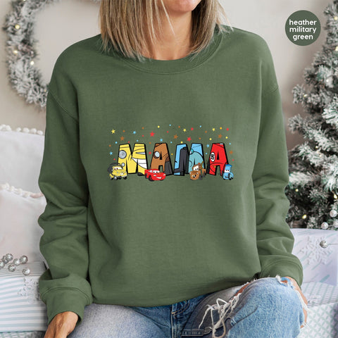 Cute Cars-Themed Mama DTF Transfer Iron-On for Mother's Day Apparel & Family Celebrations