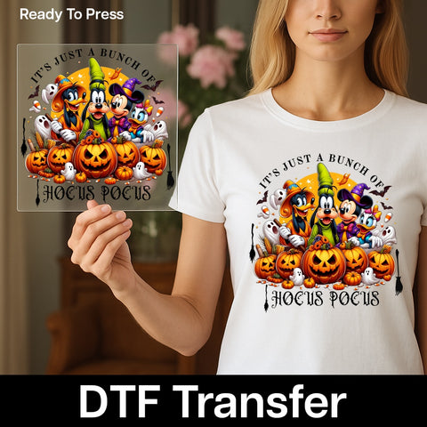 Cute Halloween DTF Transfer for Kids & Family | Whimsical Cartoon Pumpkin & Ghost Iron-On Ready To Press Apparel