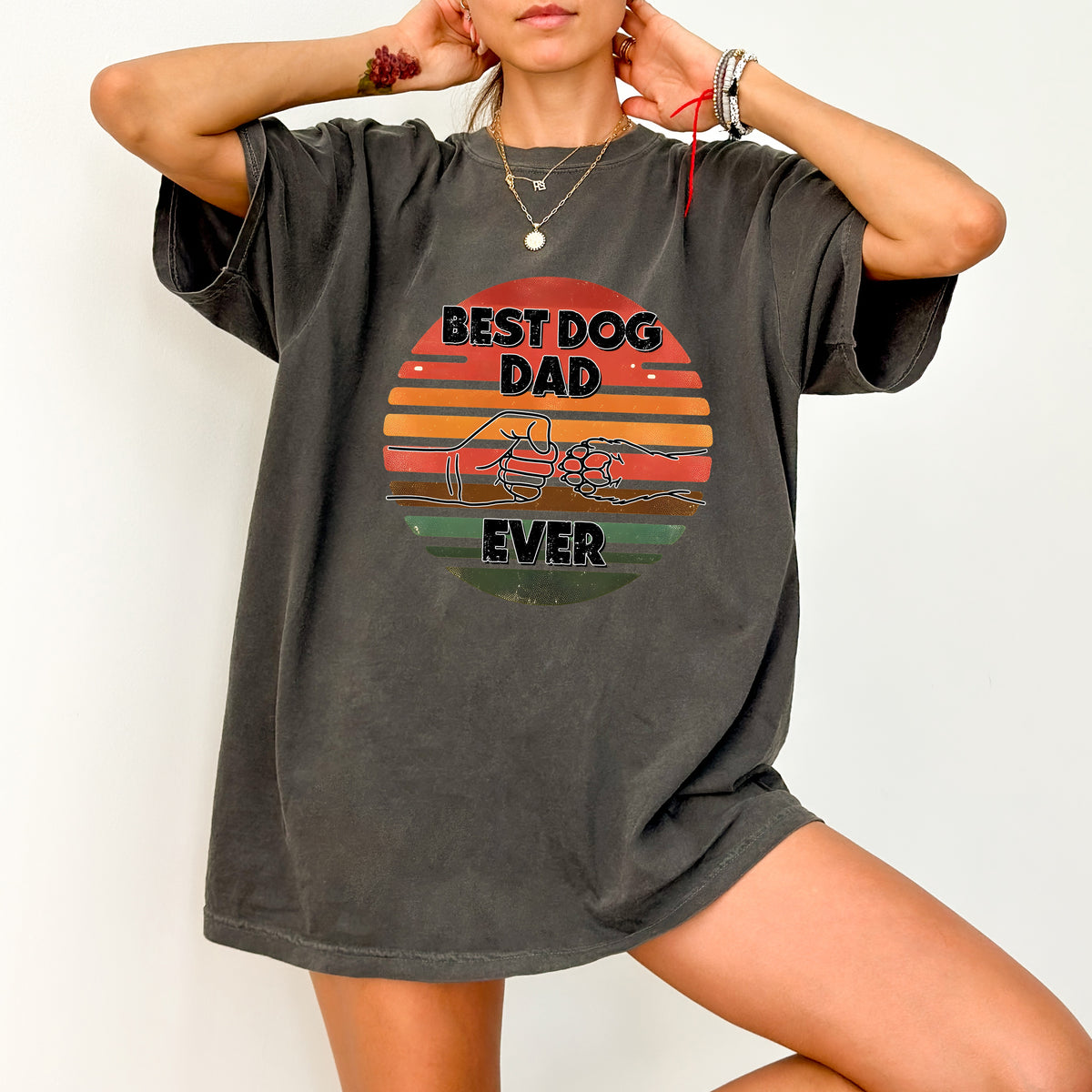 Retro Vintage Best Dog Dad Ever DTF Transfer for Father's Day Funny Pet Lover T-shirt Iron-On Gift
