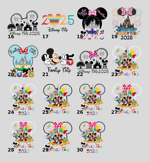 Cute Cartoon Family Vacation 2025 DTF Transfer Iron-On Ready To Press T-Shirt Perfect for Family Reunions & Group Trips