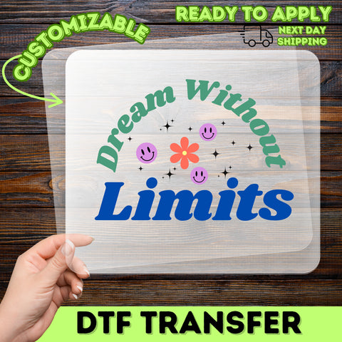 Dream Without Limits Retro Smiley & Flower DTF Transfer Iron-On for Motivational Group Apparel & Fun Youth Shirts