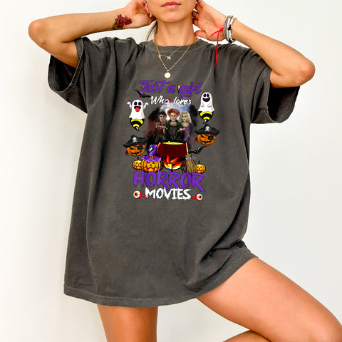 Cute Horror Movie Fan Halloween DTF Transfer for Women Shirt | Funny Witch & Pumpkin Ready To Press Iron-On Apparel Design