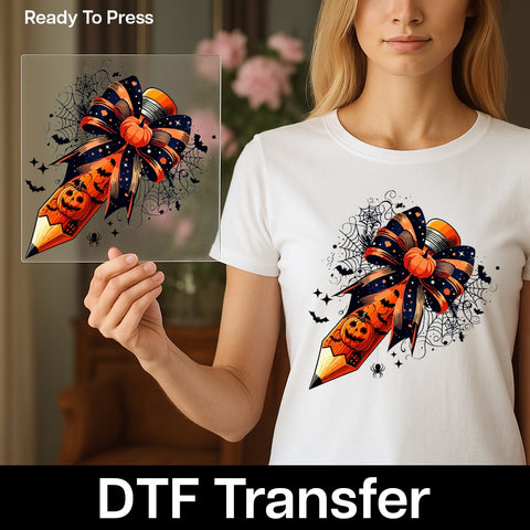 Cute Halloween Jack-o'-lantern & Bat DTF Transfer for Teachers T-shirt Ready to Press Fall Classroom Retro Design