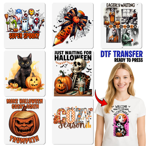 Cute Halloween Black Cat & Pumpkin DTF Transfer - Ready to Press Iron-On for Spooky Kids & Adult Apparel