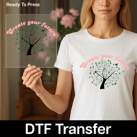 Motivational Create Your Future DTF Transfer - Ready To Press Whimsical Design for Teachers & Students | Pastel Pink & Forest Green Apparel