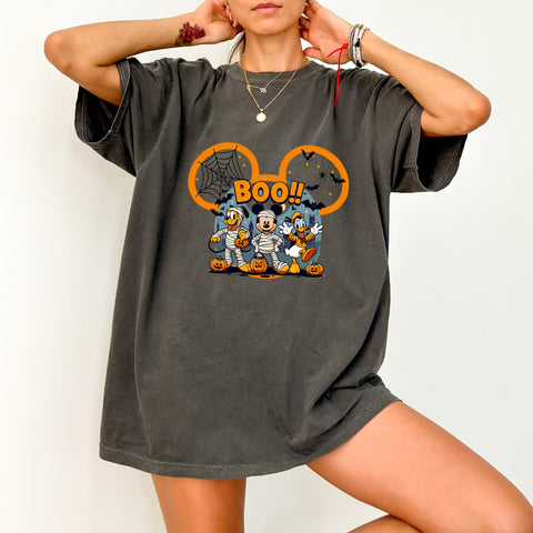 Cute Halloween mummy characters DTF transfer for kids t-shirt, funny spooky pumpkins & bats iron-on, family holiday apparel
