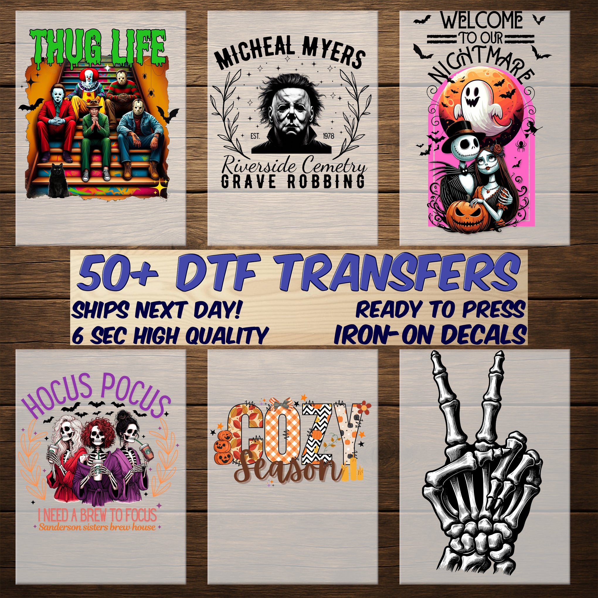 Retro Halloween Horror Movie Character DTF Transfer for Spooky T-Shirt or Sweater - Perfect for Adult Halloween Enthusiasts
