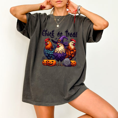Chick or Treat Funny Halloween Rooster DTF Transfer Ready To Press for Unique Group T-Shirts & Apparel