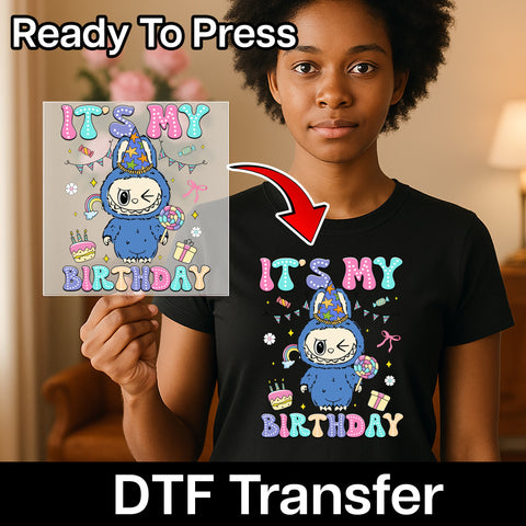 Cute Birthday Monster DTF Transfer for Kids Apparel Iron-On Ready To Press Fun Cartoon Shirt