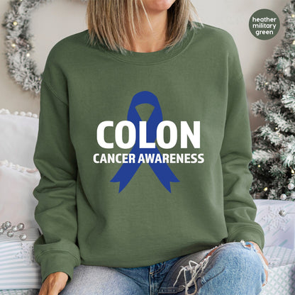 Ready to Press Colon Cancer Awareness DTF Transfer - Blue Ribbon Iron-On for T-Shirts & Apparel - Support Health Workers & Survivors