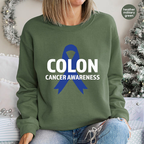 Ready to Press Colon Cancer Awareness DTF Transfer - Blue Ribbon Iron-On for T-Shirts & Apparel - Support Health Workers & Survivors
