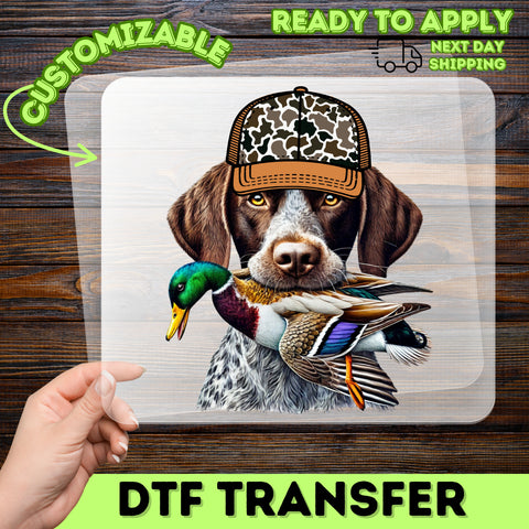 Hunting Dog with Duck Camo Cap DTF Transfer for Outdoor Apparel & Gifts for Hunters & Nature Lovers